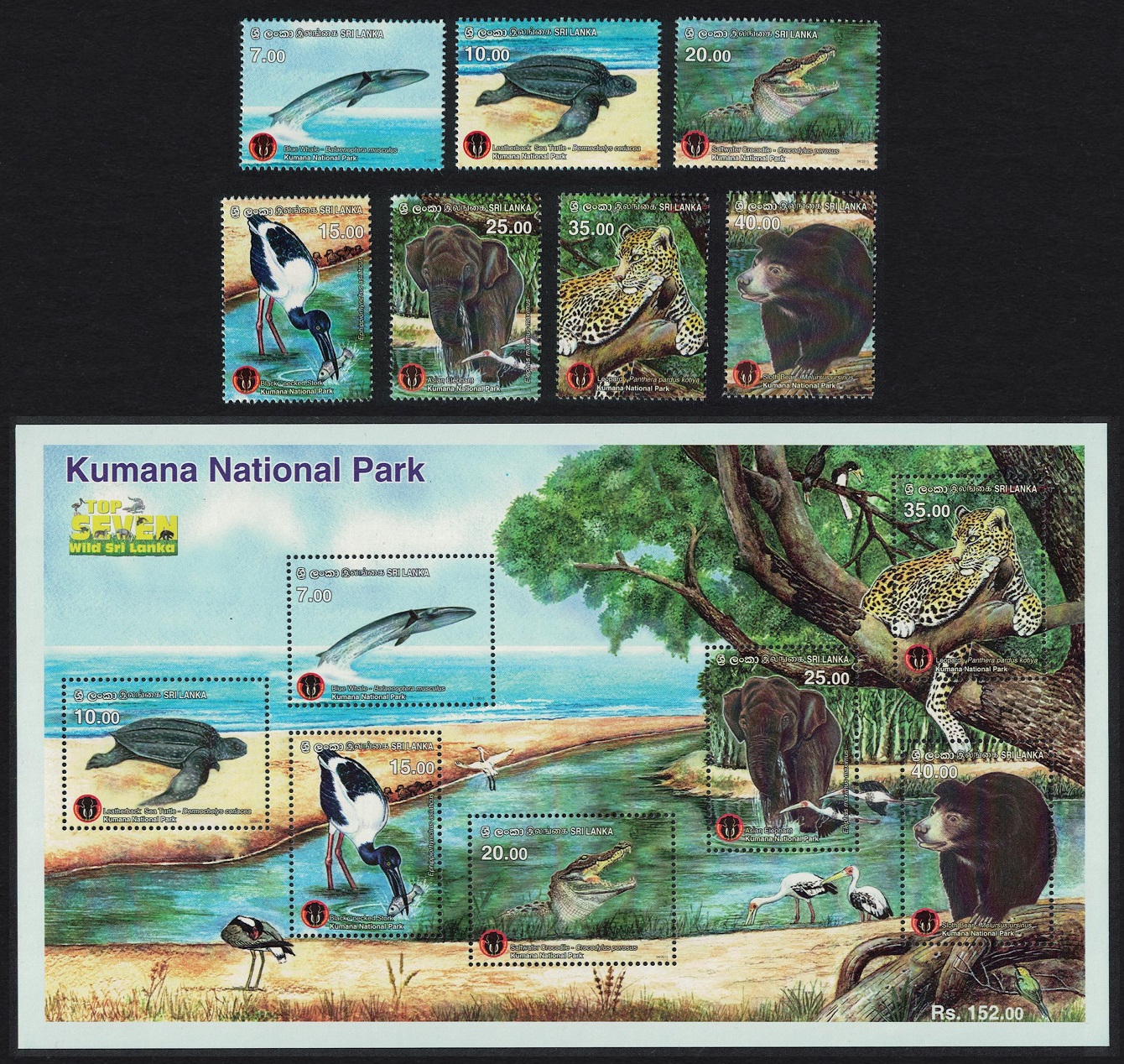 Sri Lanka Stork Bird Elephant Turtle Whale Leopard Bear 7v+MS 2015 MNH SG#2340-MS2347