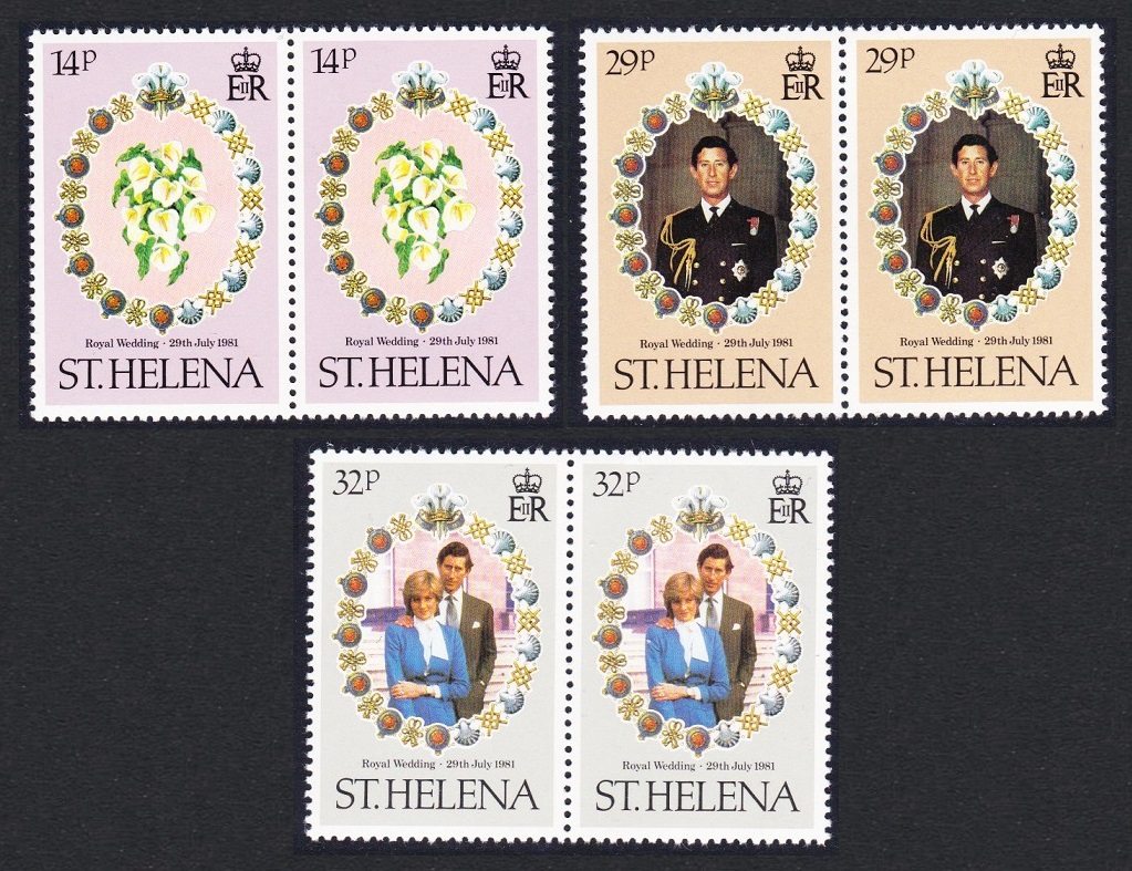 Saint Helena Charles and Diana Royal Wedding 3v in pairs 1981 MNH SG#378-380 Sc#353-355