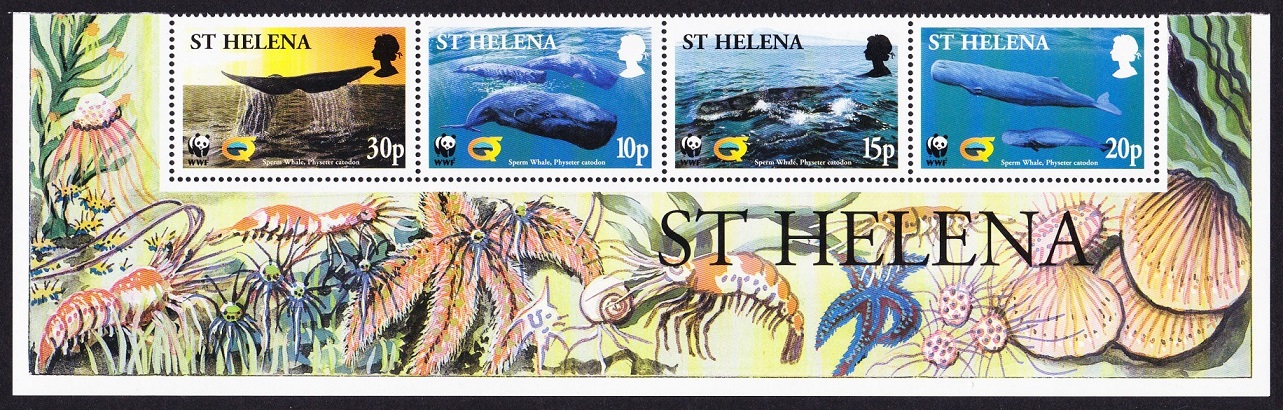 Saint Helena WWF Sperm Whale Strip of 4v Territory Name 2002 MNH SG#872-875 MI#852-855 Sc#813-816