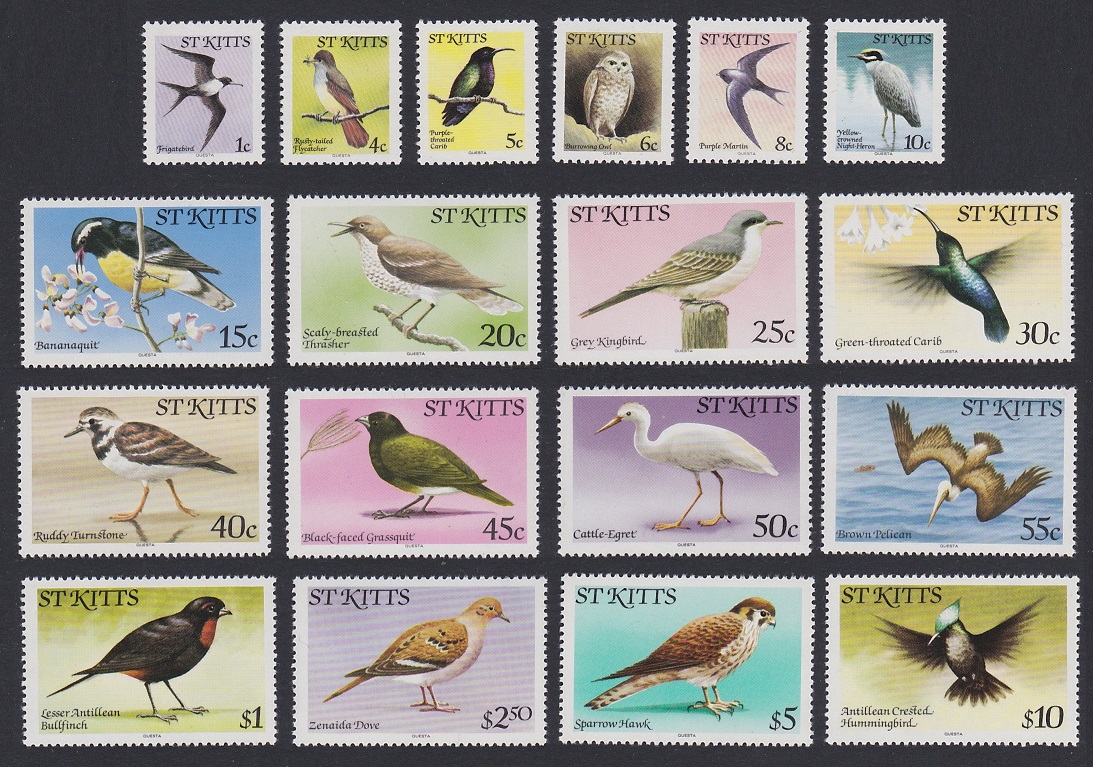 Saint Kitts Birds 18v without Imprint date MNH SG#53A-70A Sc#49-66