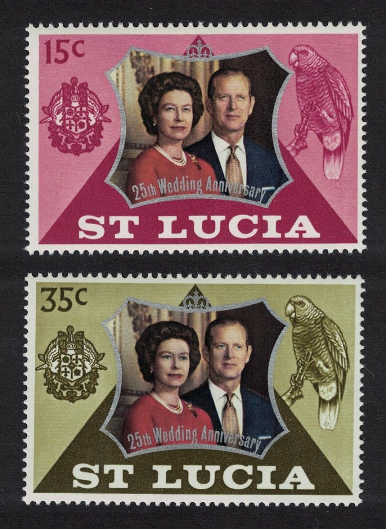 Saint Lucia Amazon Bird Royal Silver Wedding 2v 1972 MNH SG#343-344