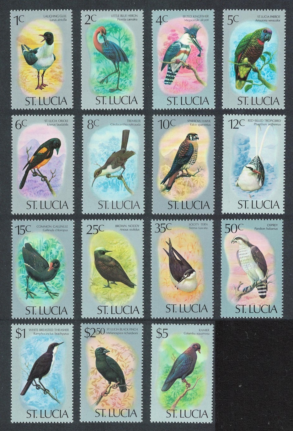 Saint Lucia Birds 15v Issue 17 May 1976 COMPLETE 1976 MNH SG#415-429