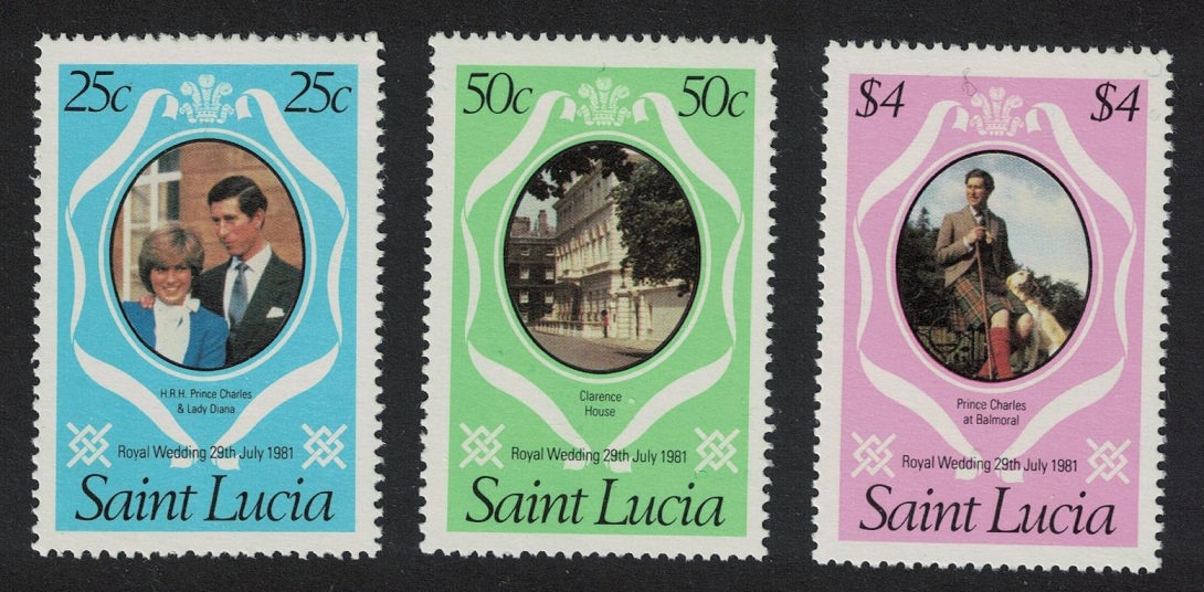 Saint Lucia Charles and Diana Royal Wedding 3v perf 14 1981 MNH SG#576-578