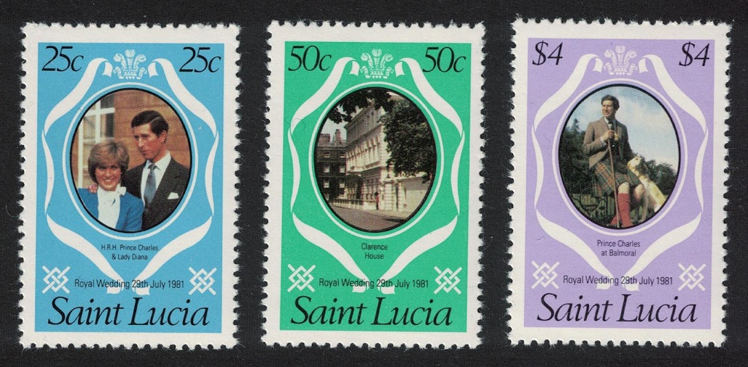 Saint Lucia Charles and Diana Royal Wedding 3v Colour Variant Perf 12 1981 MNH SG#576-578