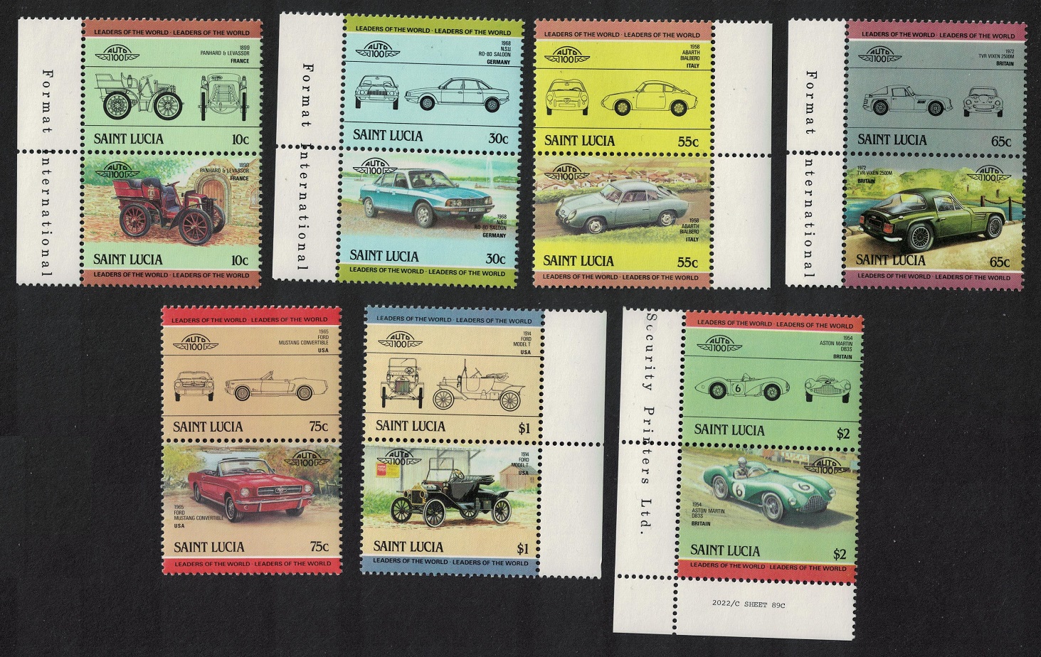 Saint Lucia Automobiles 14v Pairs 1985 MNH SG#745-758 MI#696-709 Sc#686-692