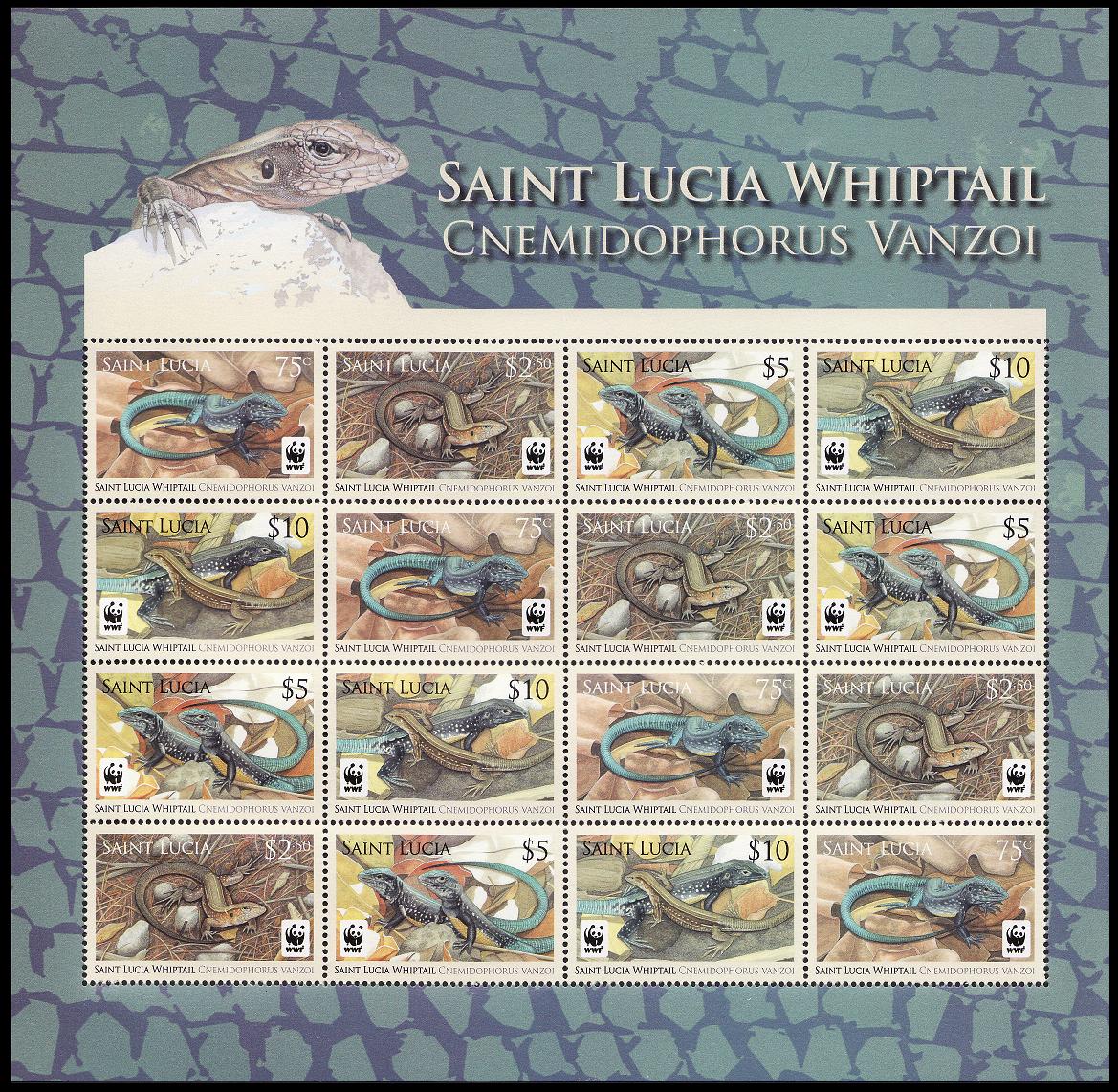 Saint Lucia WWF Whiptail Sheetlet of 4 sets 2008 MNH SG#1370-1373 MI#1275-1278 Sc#1251-1254