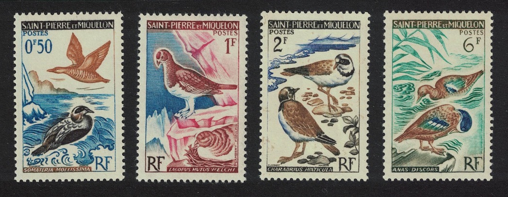 Saint Pierre and Miquelon Eiders Plovers Ptarmigan Birds 4v 1963 MNH SG#422-425