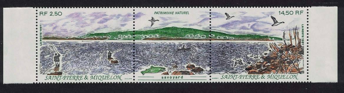 Saint Pierre and Miquelon Birds Fish Natural Heritage 2v Strip 1991 MNH SG#671-672