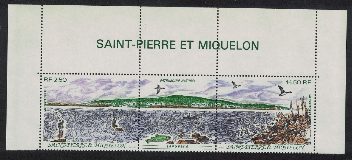 Saint Pierre and Miquelon Birds Fish Natural Heritage 2v Top Strip 1991 MNH SG#671-672