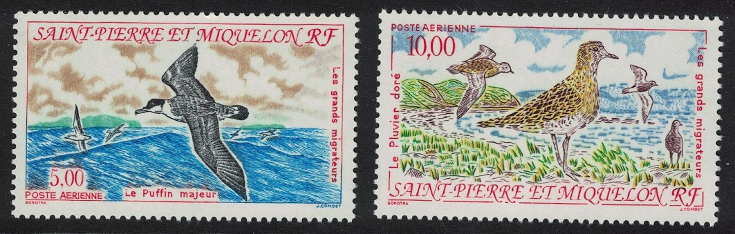 Saint Pierre and Miquelon Shearwater Plover Migratory Birds 2v 1993 MNH SG#696-697