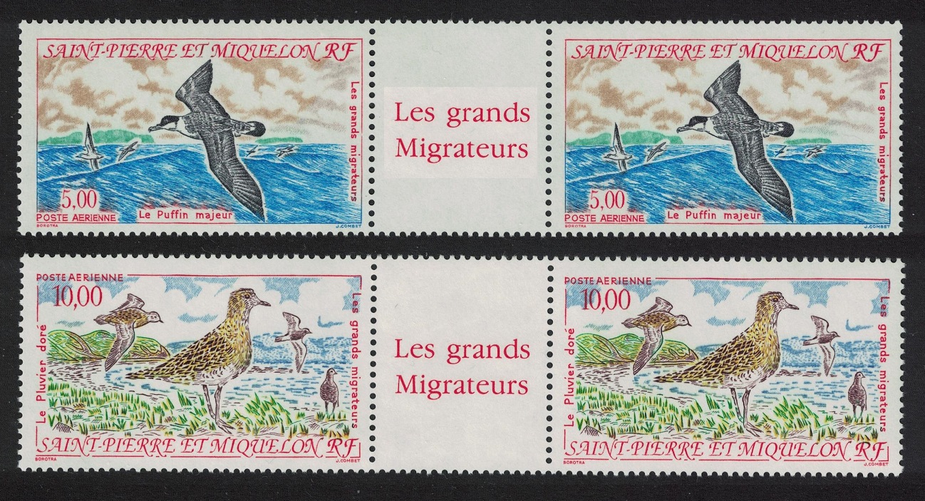 Saint Pierre and Miquelon Shearwater Plover Migratory Birds 2v Gutter Pairs 1993 MNH SG#696-697