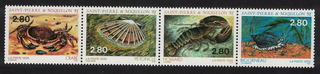 Saint Pierre and Miquelon Crustaceans and Molluscs 4v Strip 1995 MNH SG#731-734