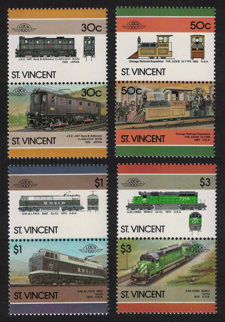 Saint Vincent Locomotives 8v 6th series 1985 MNH SG#1001-1008 Sc#961-964