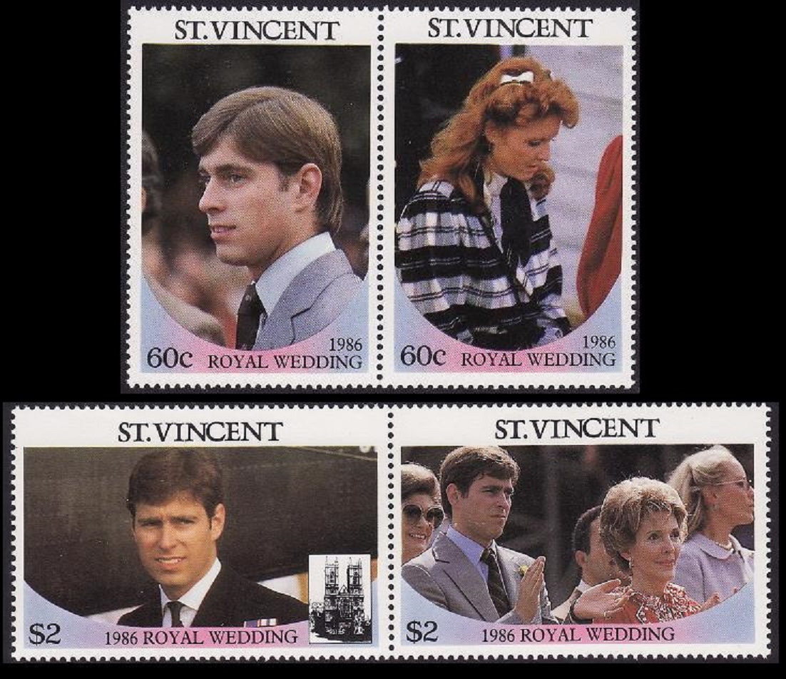 Saint Vincent Royal Wedding Prince Andrew 4v Pairs 1986 MNH SG#1009-1012 Sc#958-959