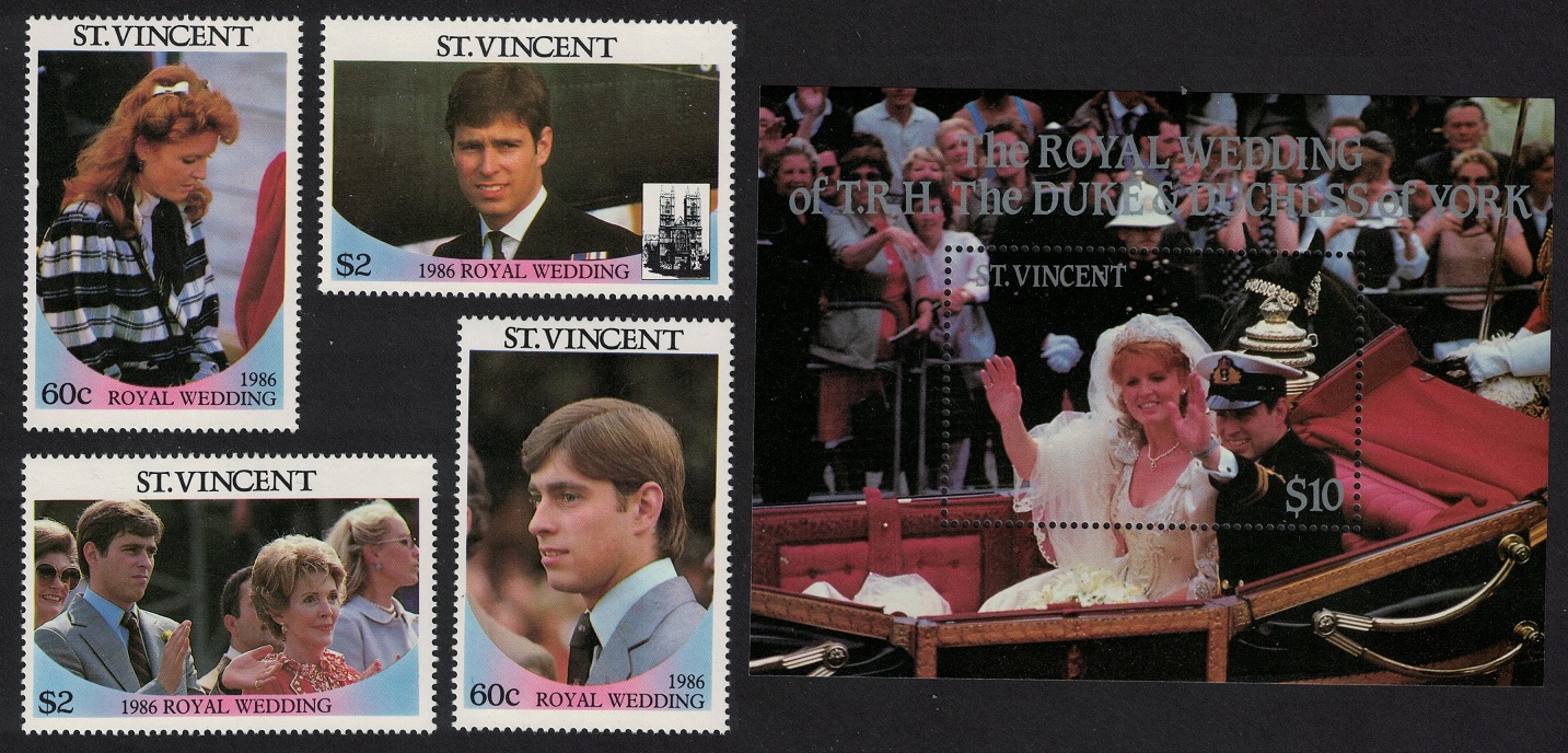 Saint Vincent Royal Wedding Prince Andrew 4v+MS 1986 MNH SG#1009-1012 Sc#958-959