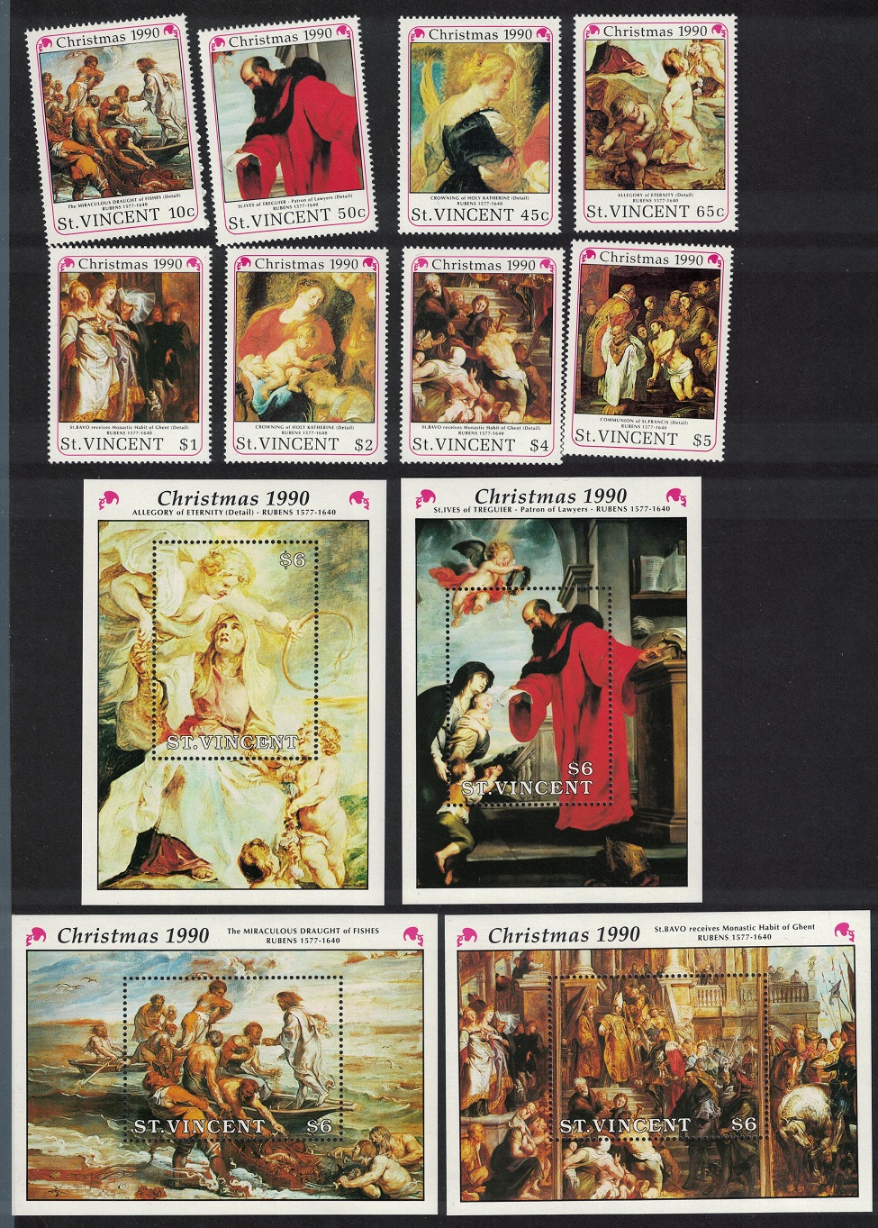 Saint Vincent Christmas Paintings by Rubens 8v+4 MSs 1990 MNH SG#1587-MS1595