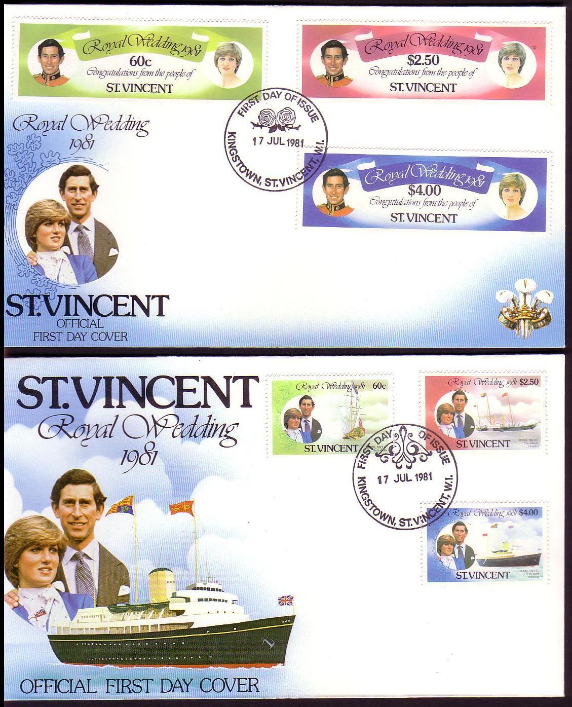 Saint Vincent Royal Wedding FDC x 2 1981 SG#668-673