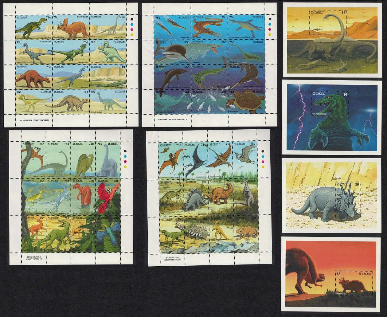 Saint Vincent Dinosaurs Prehistoric Animals 4 Sheetlets+4 MSs COMPLETE 1994 MNH SG#2556-MS2604 Sc#2047-2054