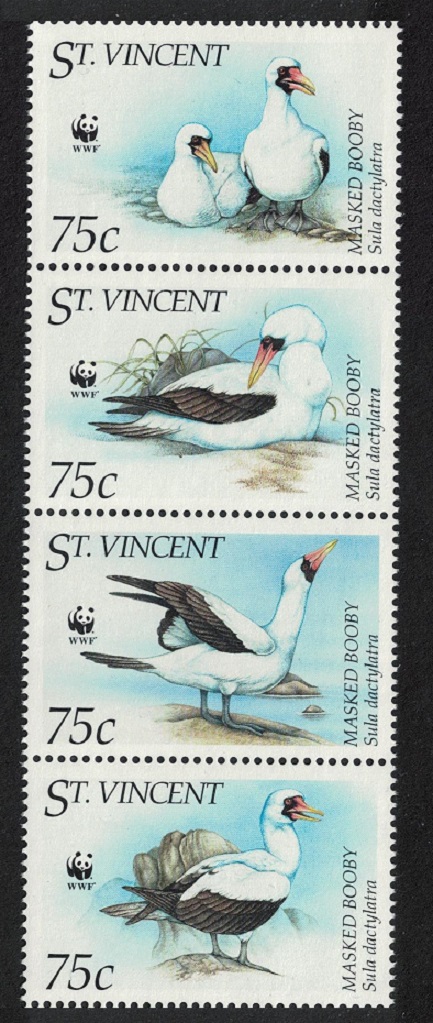 Saint Vincent Birds WWF Masked Booby Strip of 4v 1995 MNH SG#2882-2885 MI#3073-3076 Sc#2156 a-d