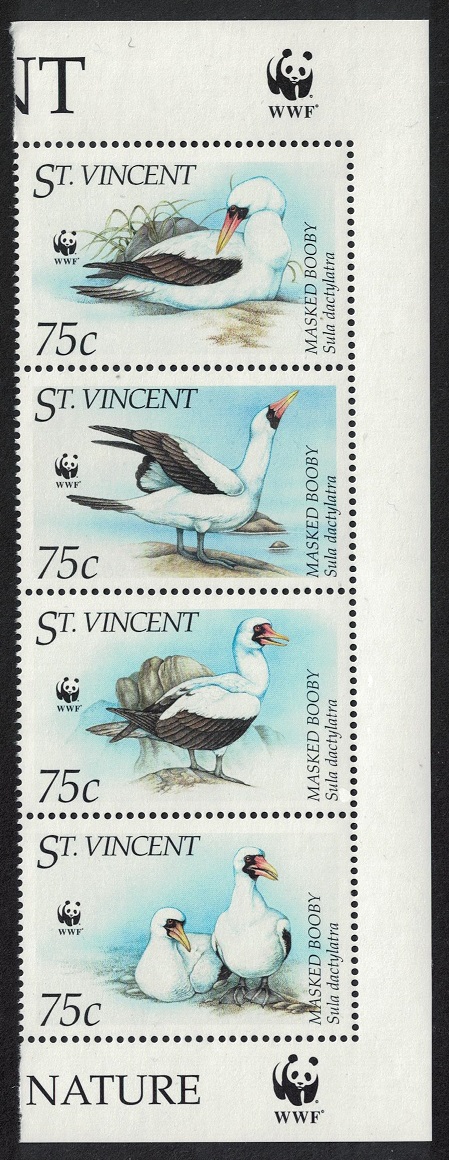 Saint Vincent Birds WWF Masked Booby Strip of 4v WWF Logo 1995 MNH SG#2882-2885 MI#3073-3076 Sc#2156 a-d