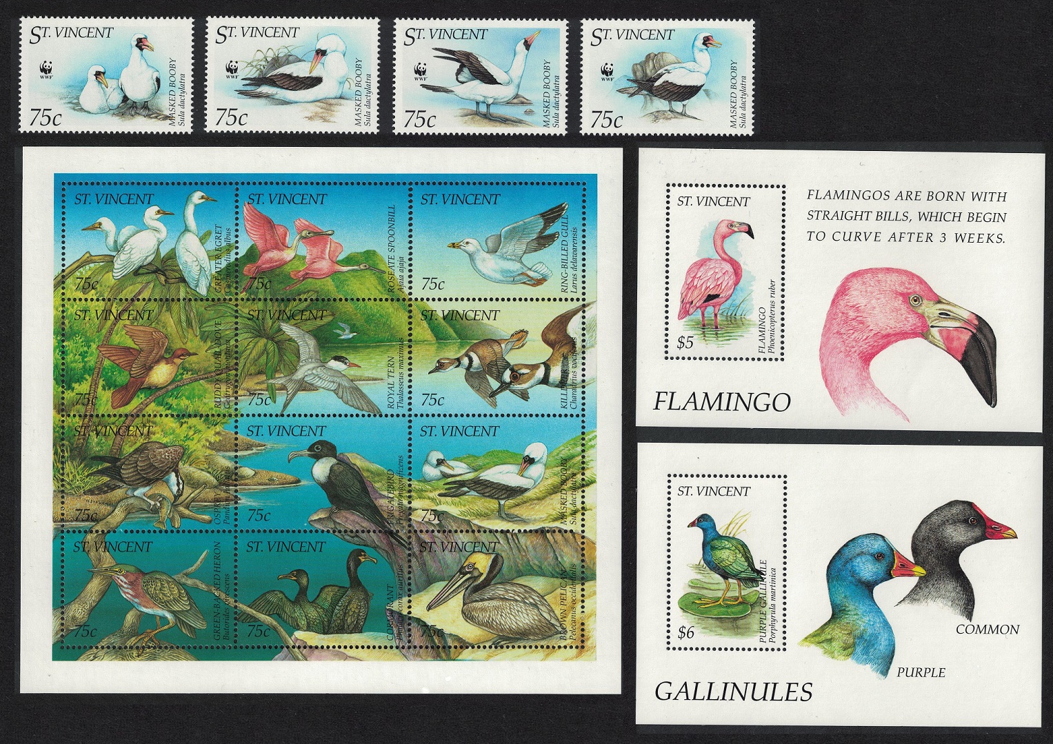 Saint Vincent Birds WWF Booby Egret Dove 4v+Sheetlet+2 MSs 1995 MNH SG#2882-MS2898