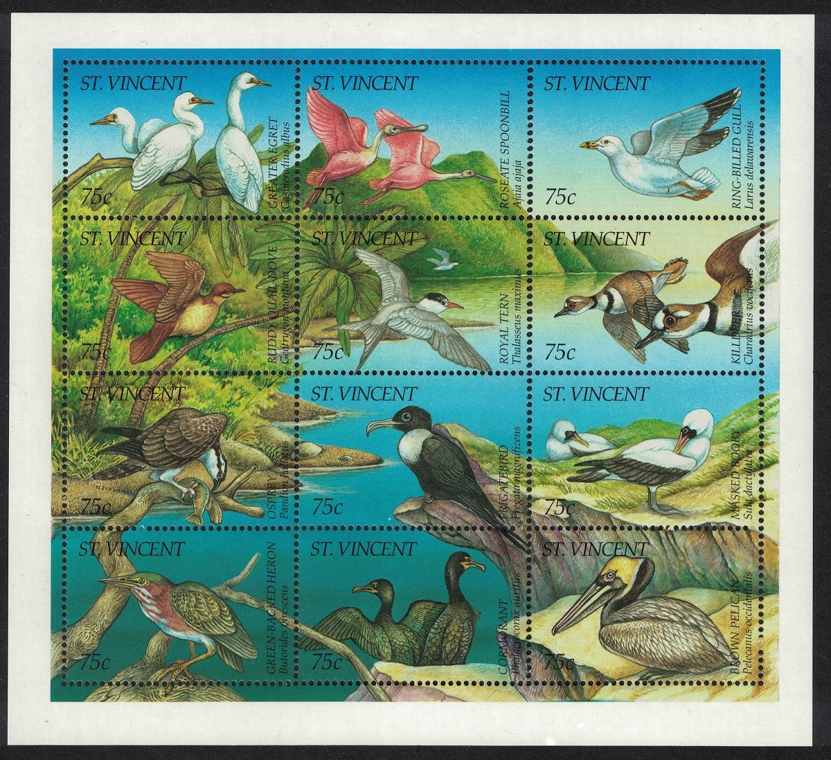 Saint Vincent WWF Masked Booby Sheetlet of 3 sets Birds 1995 MNH SG#2886-2897 MI#3077-3088