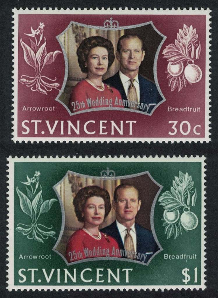 Saint Vincent Royal Silver Wedding 2v 1972 MNH SG#352-353