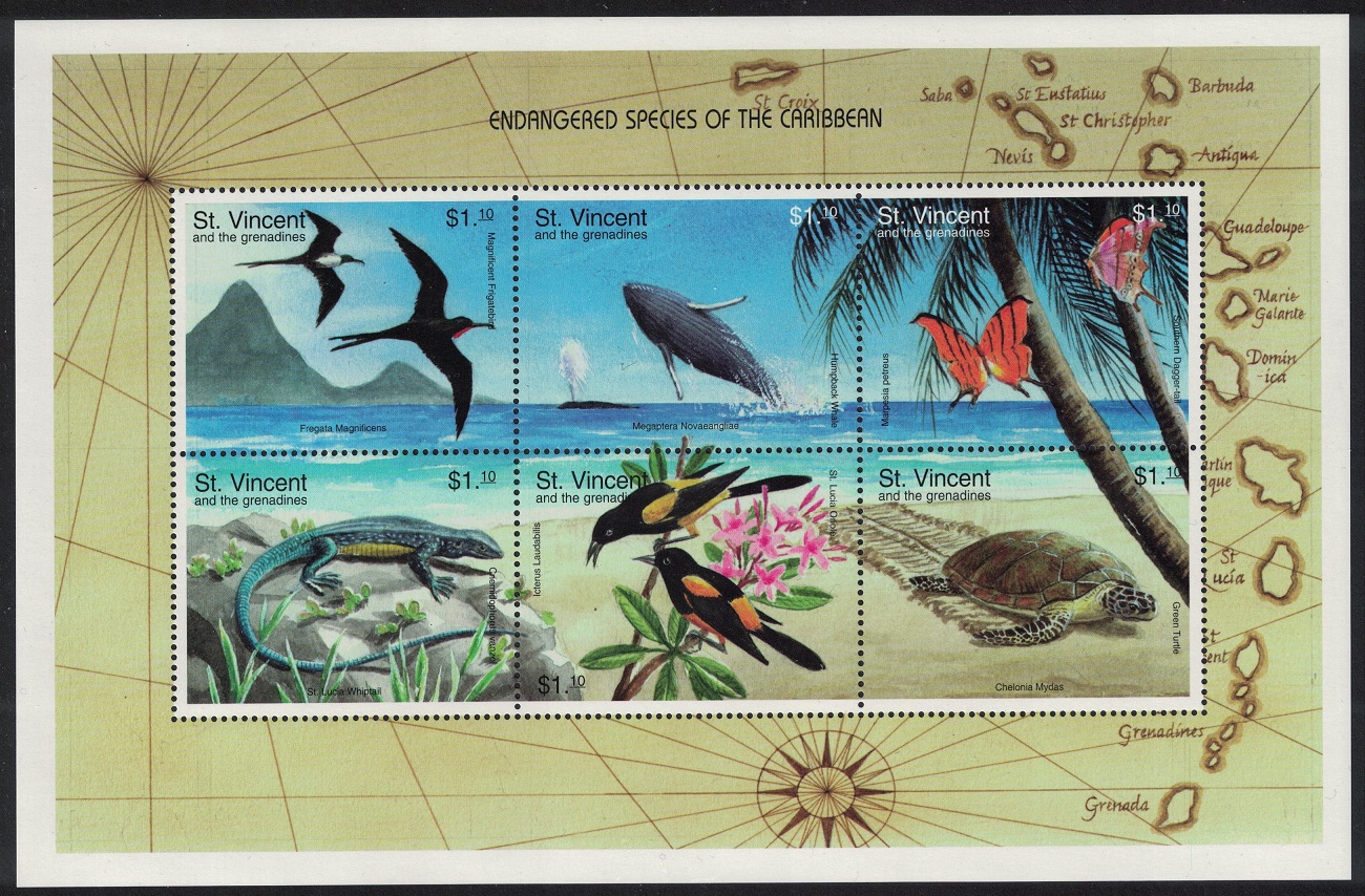 Saint Vincent Frigate Bird Whale Butterfly Turtle Endangered Fauna 1998 MNH SG#3963-3968