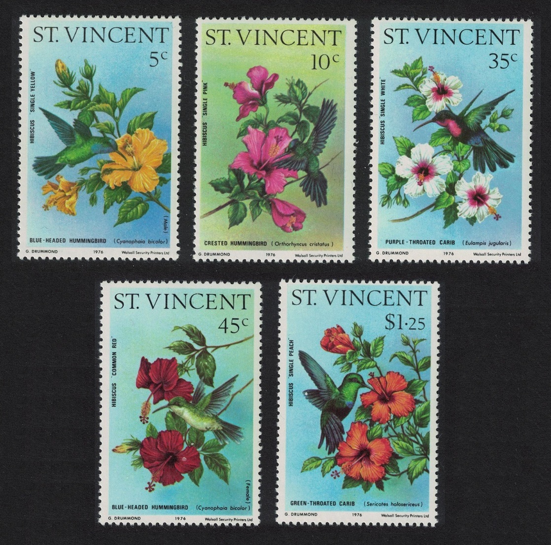 Saint Vincent Birds Hummingbirds Hibiscuses 5v 1976 MNH SG#487-491 Sc#465-469