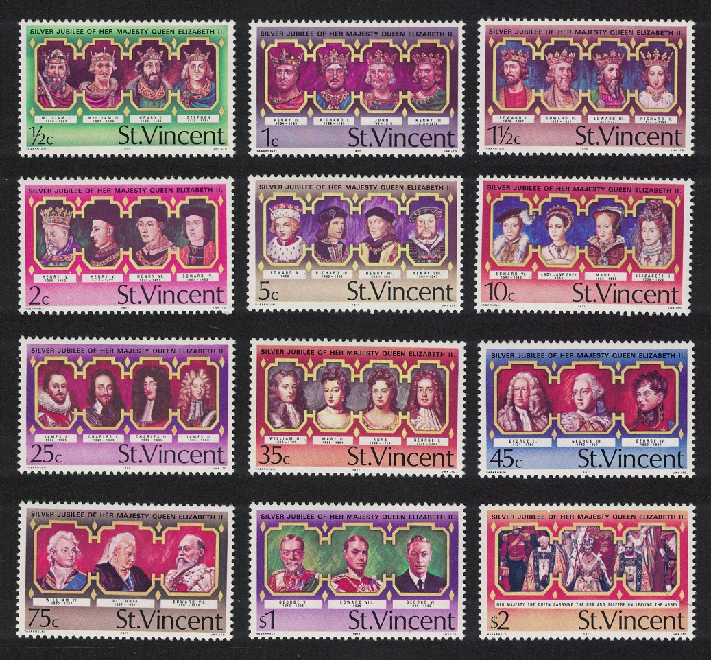 Saint Vincent British Monarchs Silver Jubilee 12v 1977 MNH SG#502-513