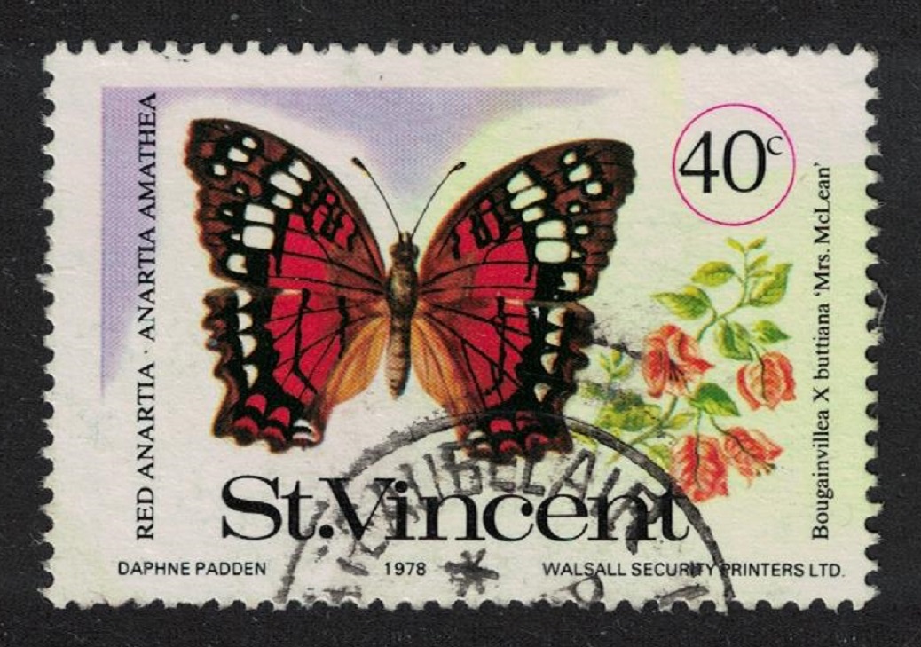 Saint Vincent &#39;Anartia amathea&#39; Butterfly Mrs McLean Flower 1978 Canc SG#553