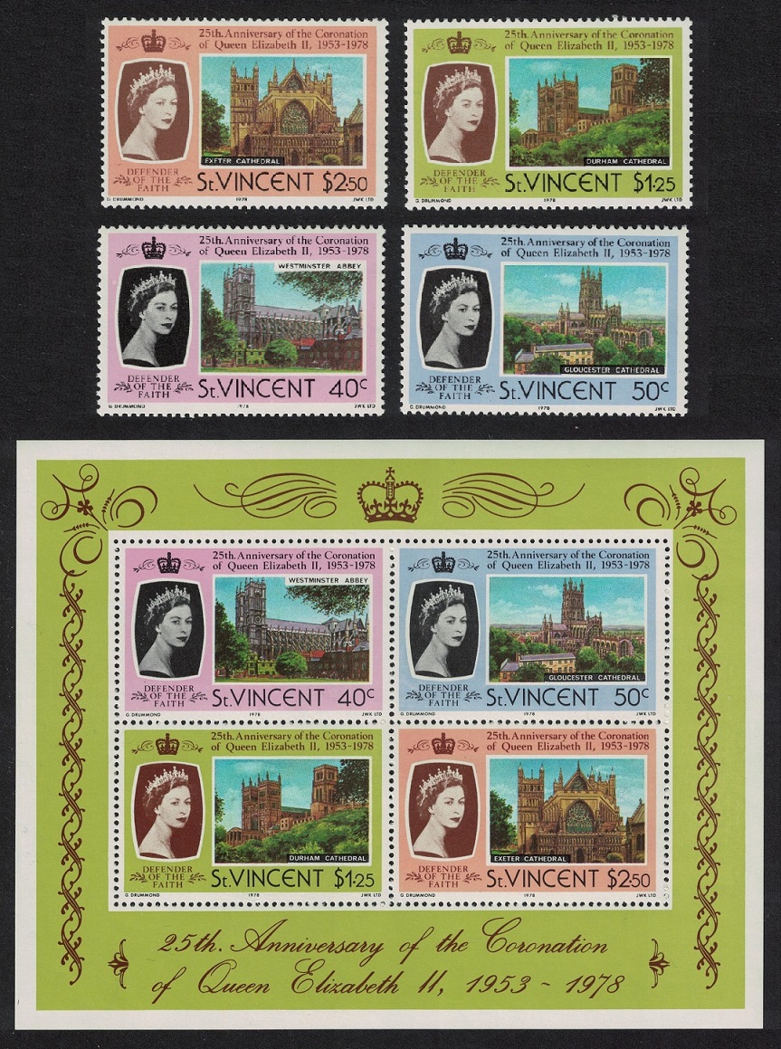 Saint Vincent 25th Anniversary of Coronation 4v+MS 1978 MNH SG#556-MS560