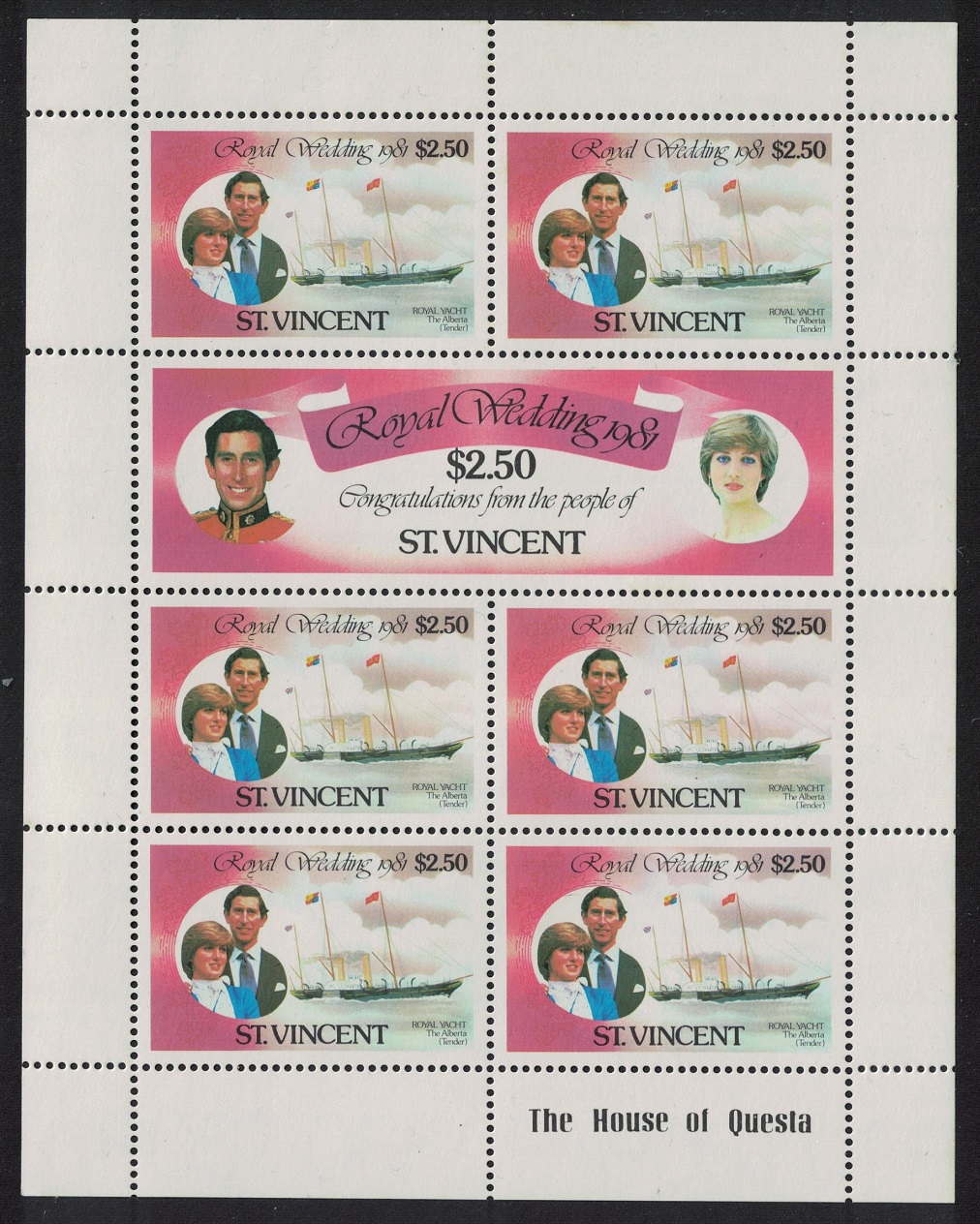 Saint Vincent Charles and Diana Royal Wedding Sheetlet $2.50 1981 MNH SG#670b