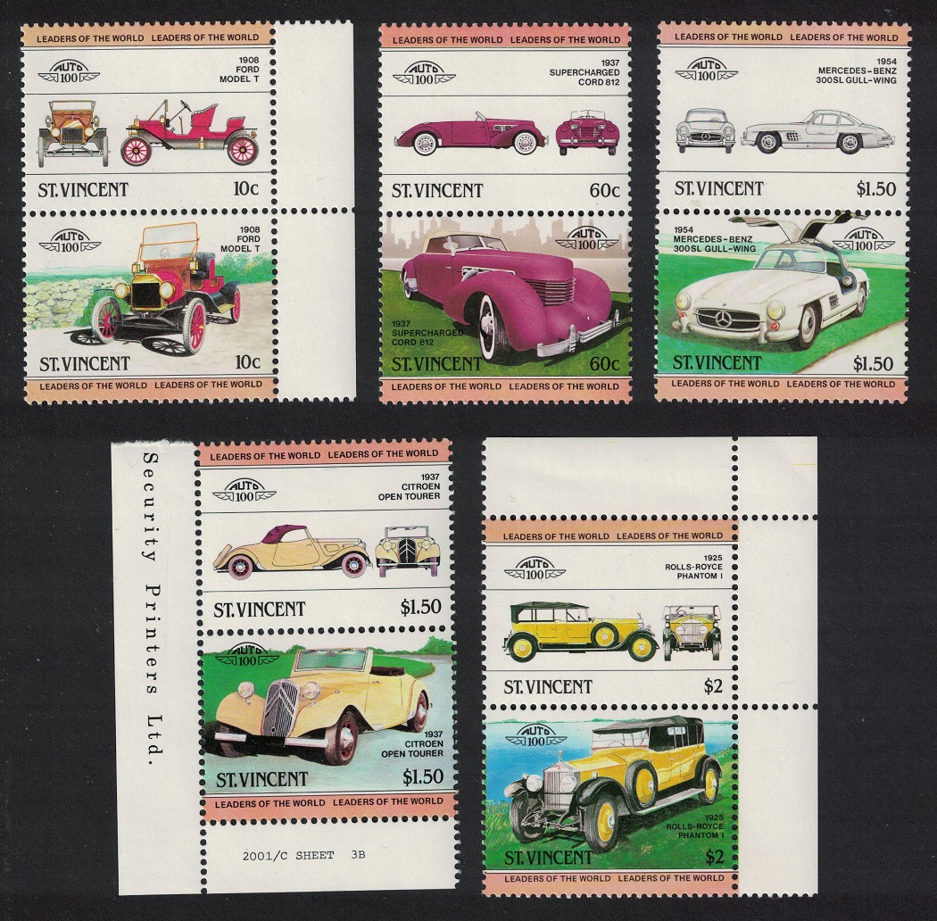 Saint Vincent Automobiles 10v Ford Mercedes Citroen Rolls-Royce 1983 MNH SG#727-736