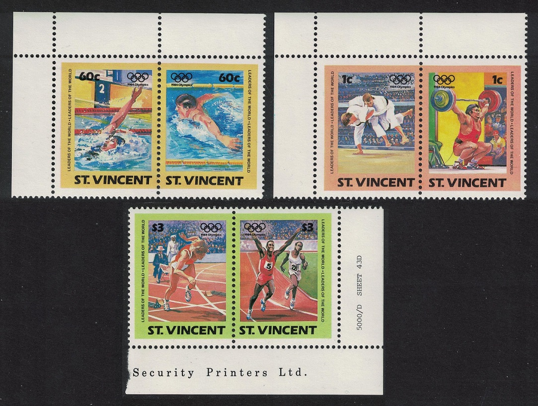 Saint Vincent Olympic Games Los Angeles 6V Corners 1984 MNH SG#812=819