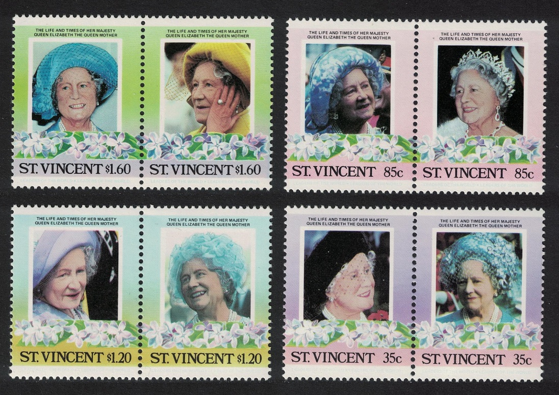 Saint Vincent Queen Elizabeth the Queen Mother 4 pairs 1985 MNH SG#910-917