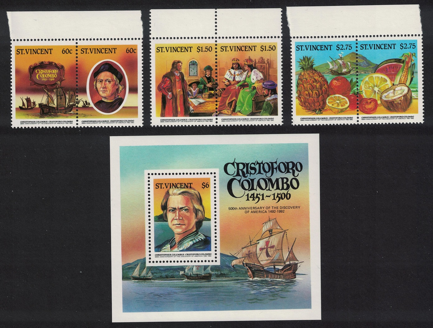 Saint Vincent Discovery of America by Columbus 6v+MS 1992 MNH SG#952-MS958 Sc#936-939