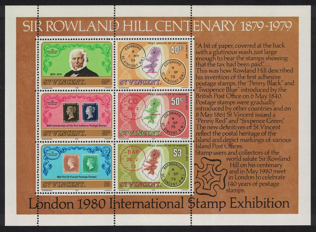 Saint Vincent Death Centenary of Sir Rowland Hill MS 1979 MNH SG#MS581