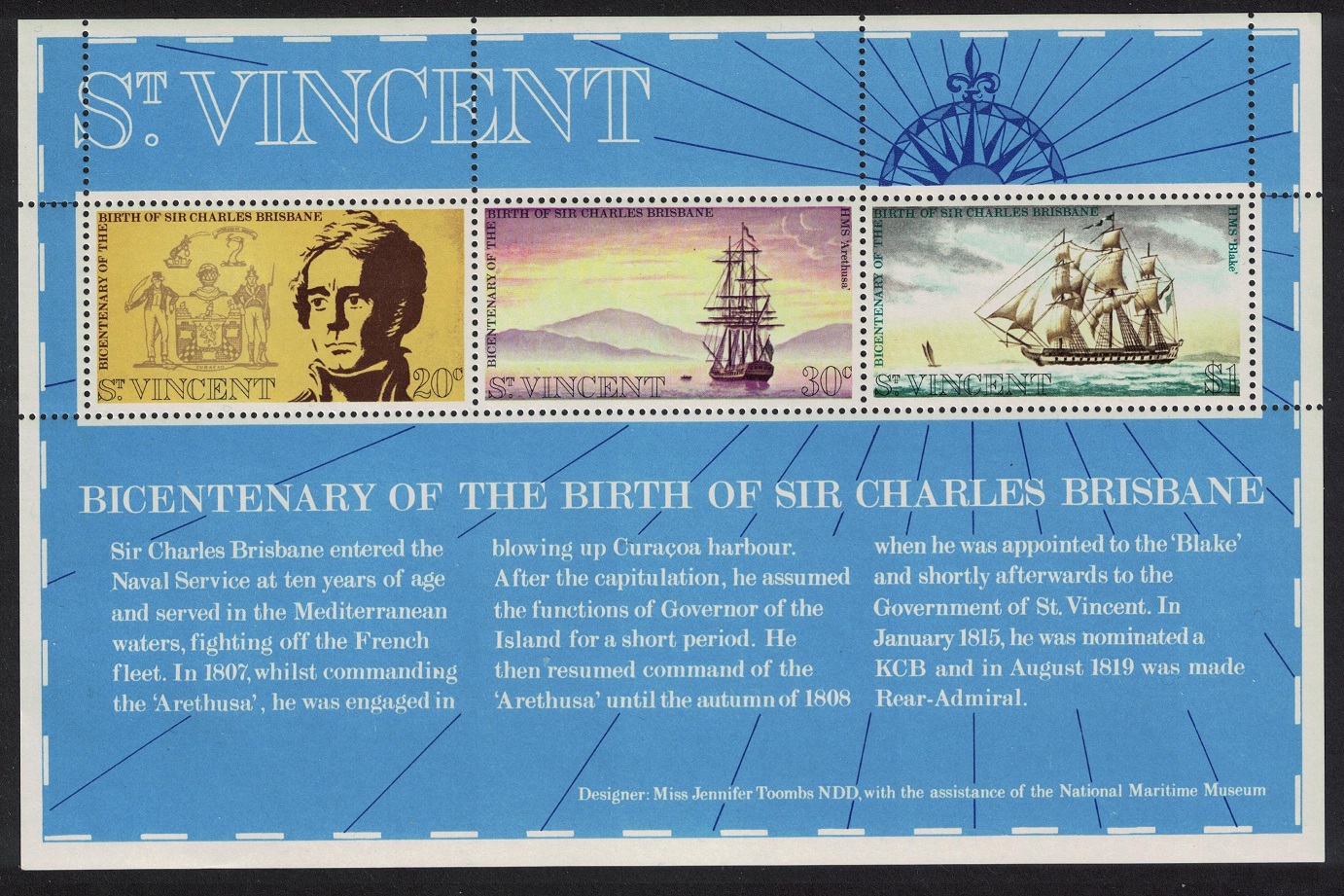 Saint Vincent Ships Sir Charles Brisbane MS 1972 MNH SG#MS351