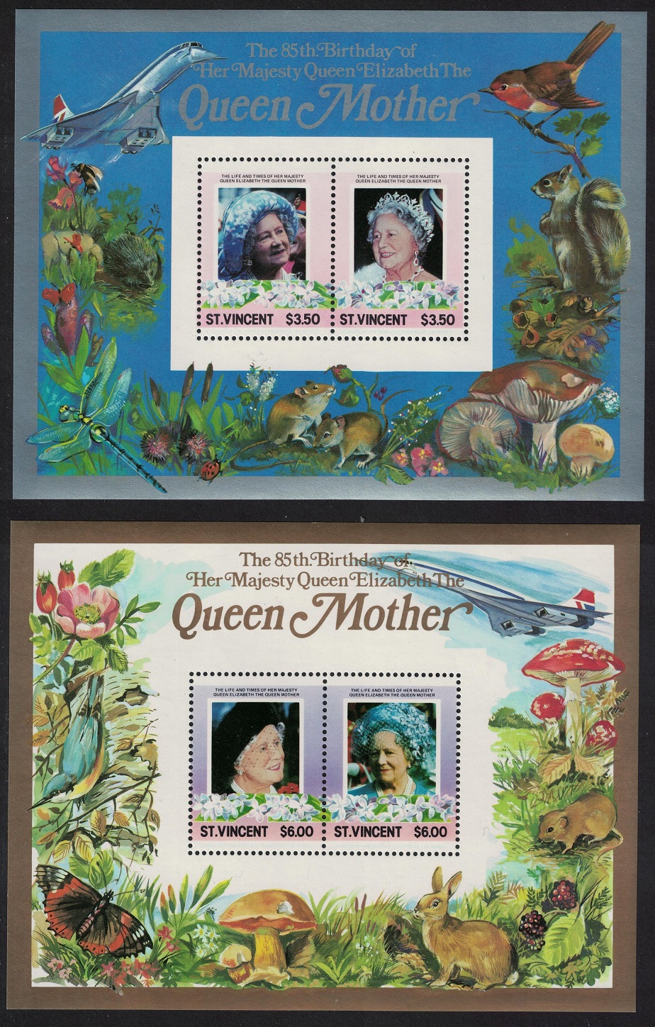 Saint Vincent Queen Elizabeth the Queen 2 MSs Restricted Printing 1985 MNH SG#MS918var MI#Block 20-21