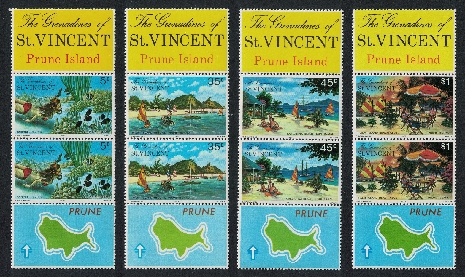 Saint Vincent Grenadines Prune Island Snorkel Diving Pairs Both Labels 1976 MNH SG#100-103