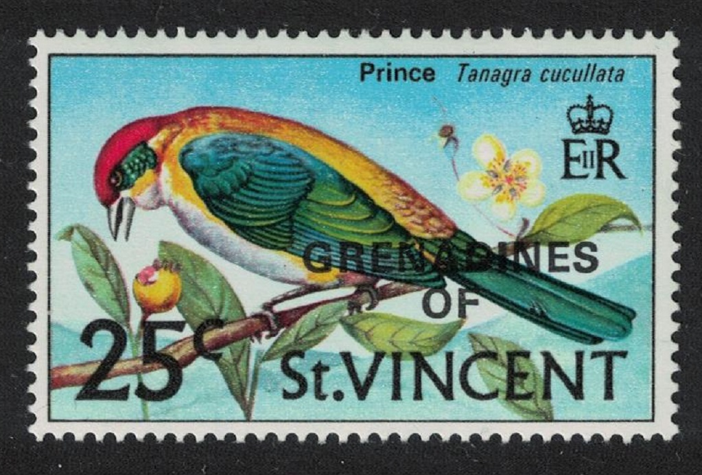 Saint Vincent Grenadines Lesser Antillean tanager &#39;Prince&#39; Bird ERROR 1974 MNH SG#13var