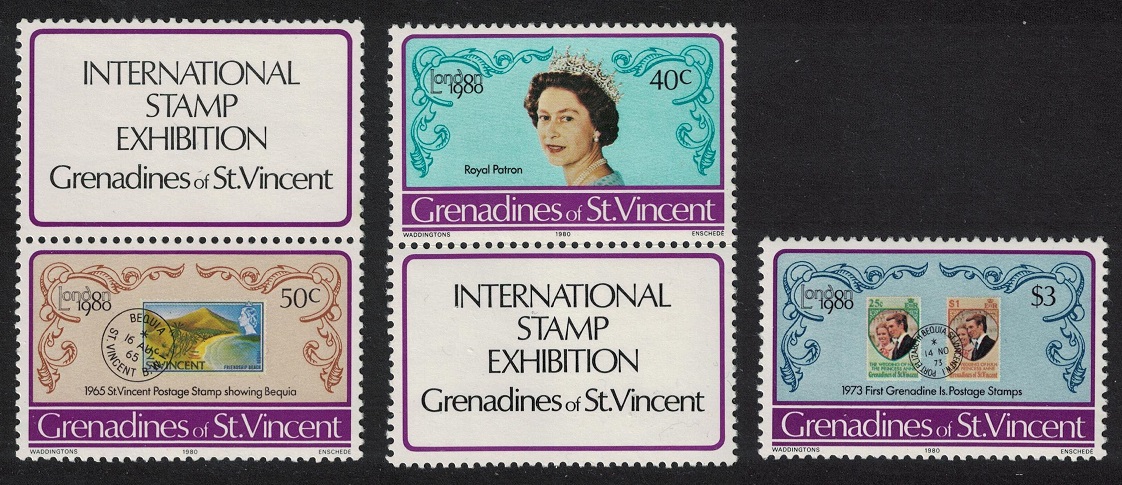 Saint Vincent Grenadines London 1980 Stamp Exhibition 3v Labels 1980 MNH SG#167-169