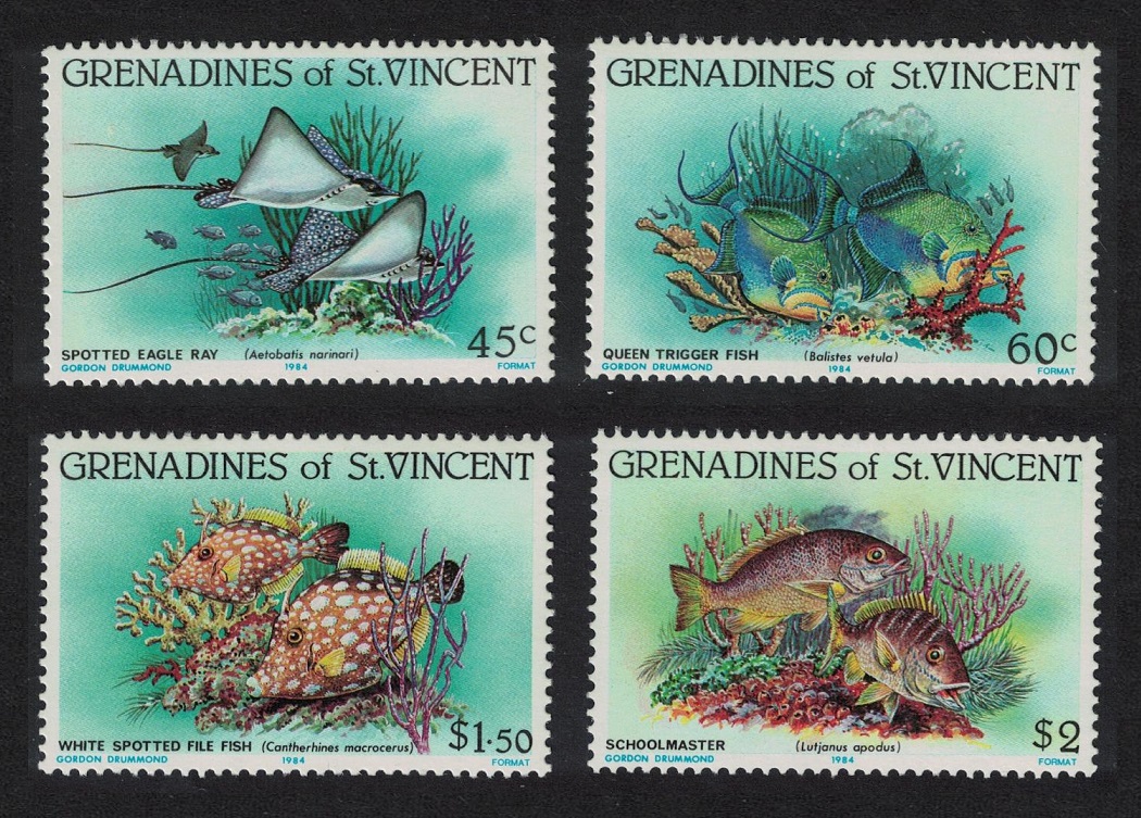 Saint Vincent Grenadines Sharks Manta Reef Fish 4v 1984 MNH SG#287-290 Sc#399-402