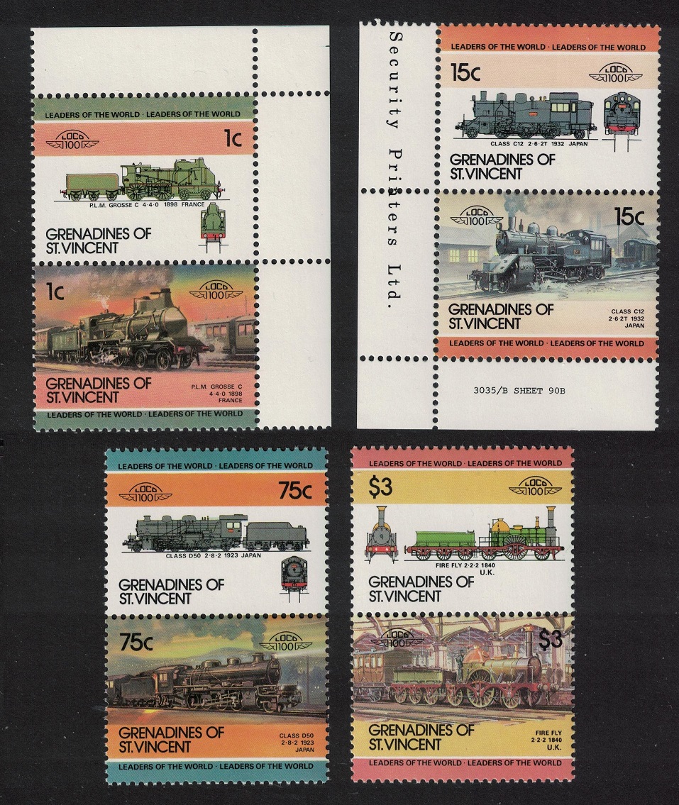 Saint Vincent Grenadines Railway Locomotives 3rd series 8v Pairs 1985 MNH SG#351-358