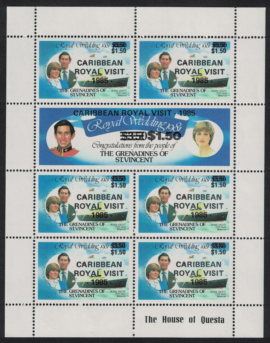 Saint Vincent Grenadines Royal Visit Overprint Sheetlet 1985 MNH SG#424-425