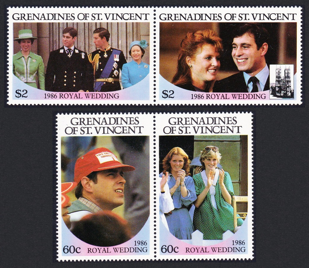 Saint Vincent Grenadines Royal Wedding Prince Andrew 4v pairs 1986 MNH SG#481-484 Sc#539-540