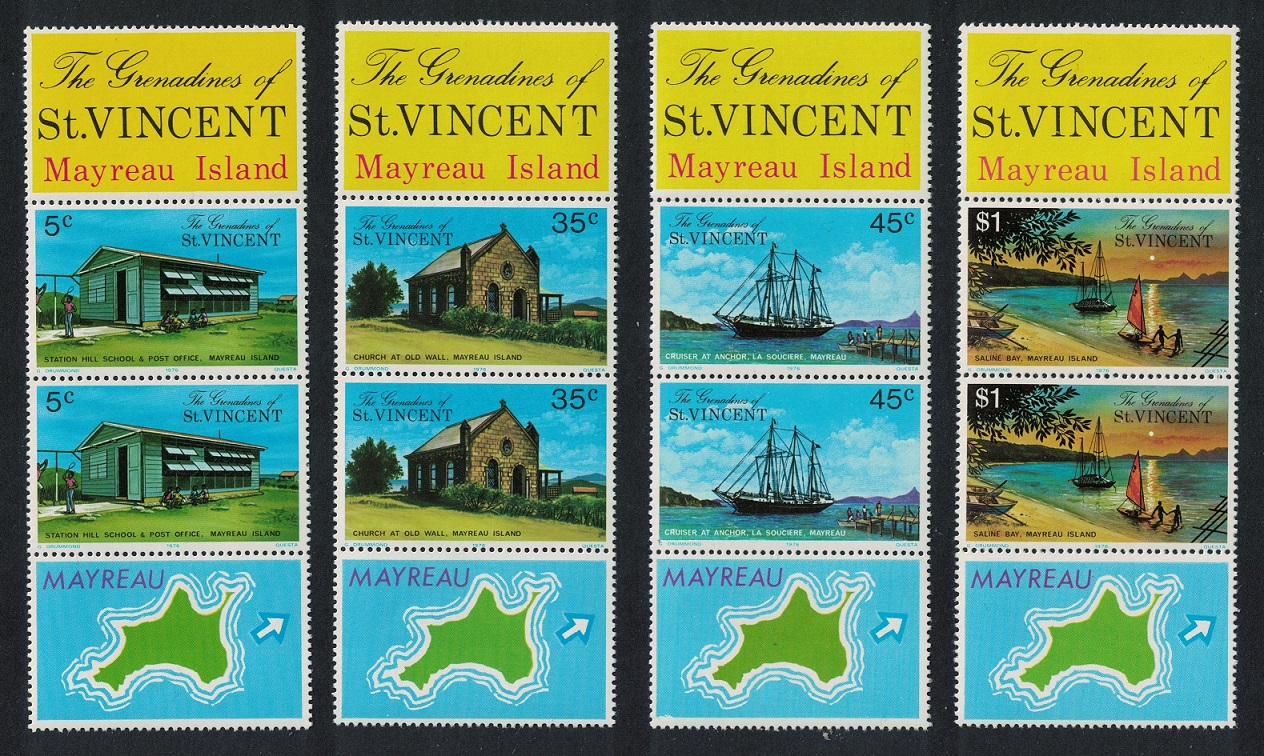 Saint Vincent Grenadines Mayreau Island Church Pairs Both Labels 1976 MNH SG#89-92