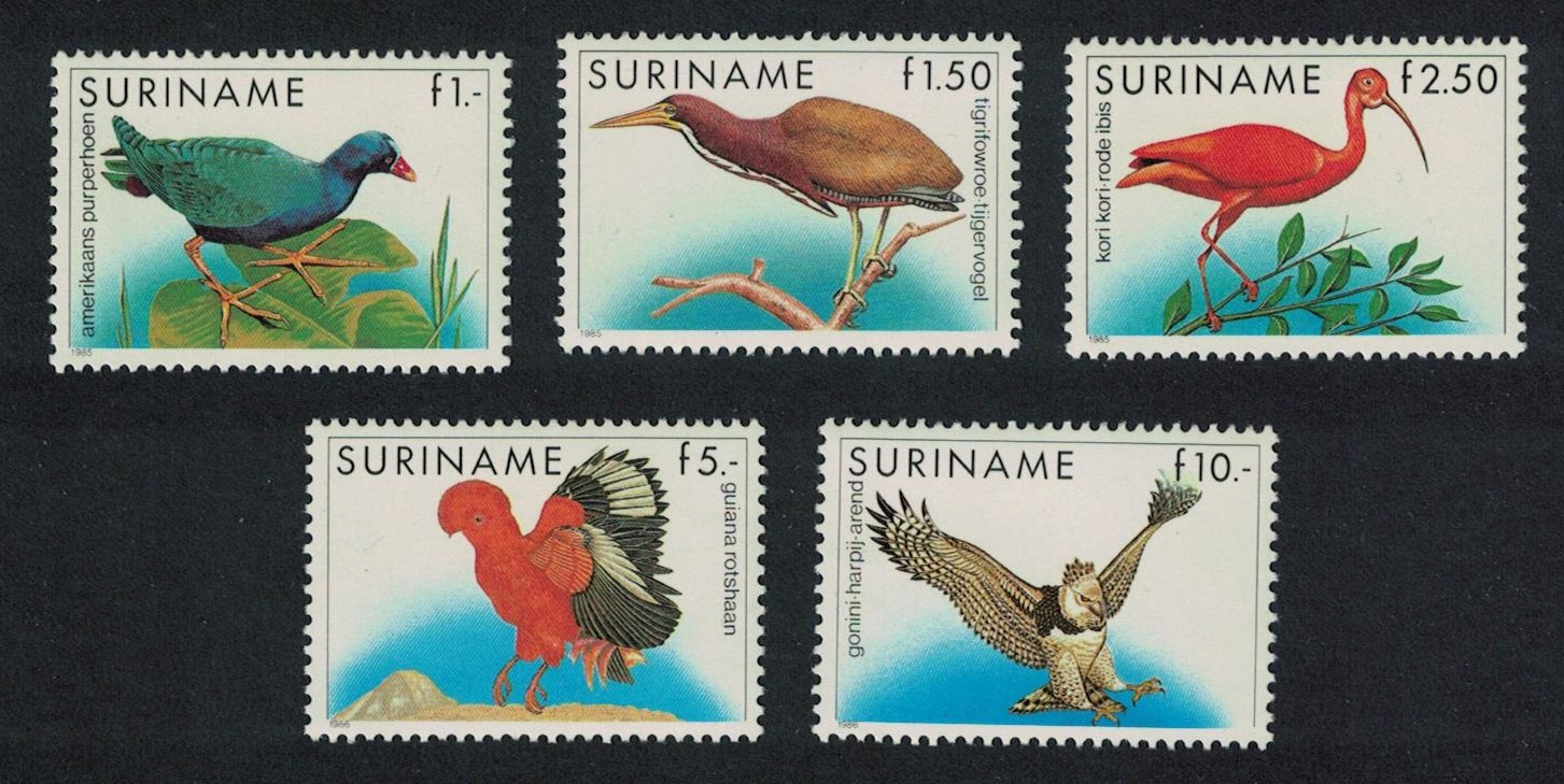 Suriname Gallinule Heron Ibis Eagle Cock-of-the-Rock Birds 5v COMPLETE 1985 MNH SG#1248-1252 MI#1146-1148