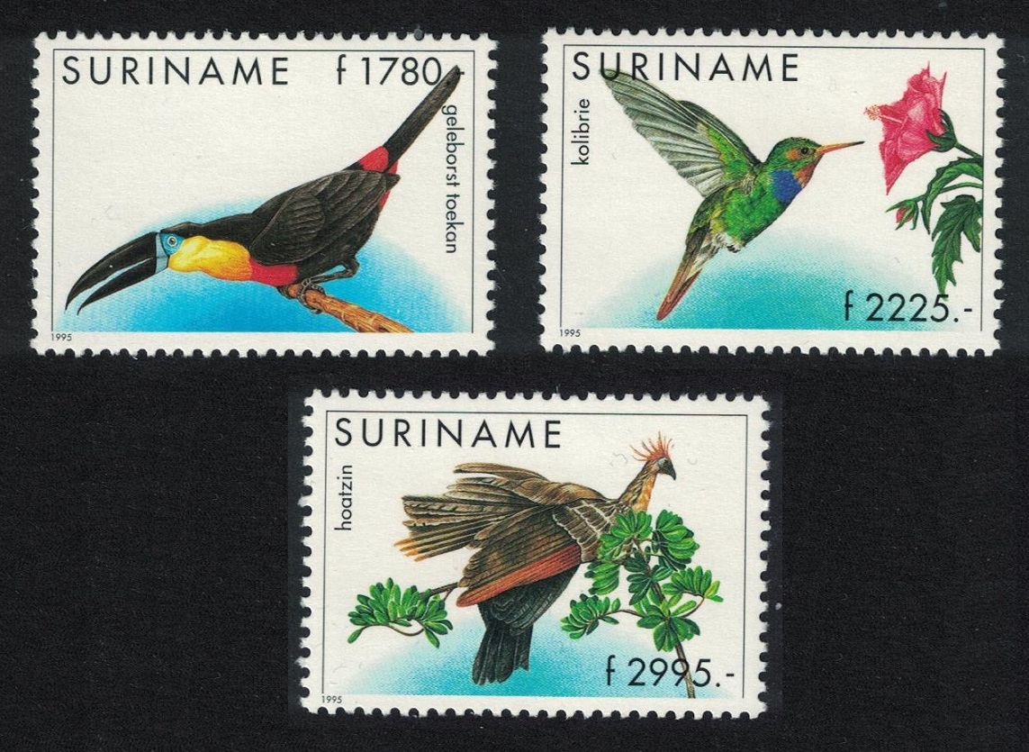 Suriname Toucan Sapphire Hoatzin Birds 3v 1995 MNH SG#1641-1643 MI#1524-1526